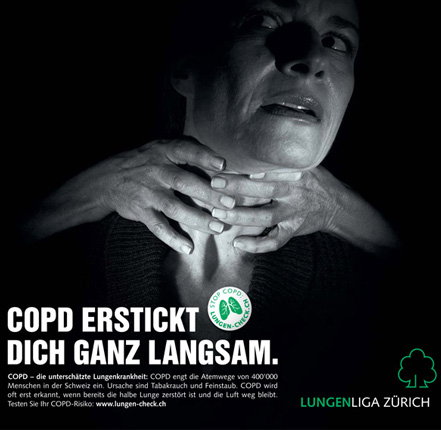 Plakat der Kampagne „COPD erstickt Dich ganz langsam"